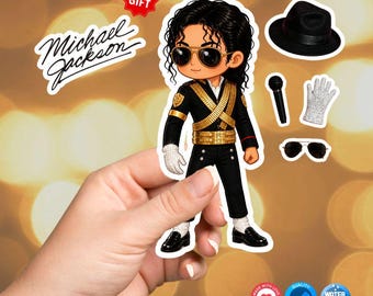 Cute King of Pop Sticker Chibi Fanart Waterproof Vinyl Glossy Laptop Bottle Car Earphones Decal + Free Bonus Sticker Gift Music Lovers