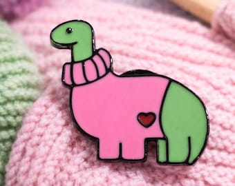 Cute Pink Dinosaur Enamel Pin – Kawaii Dino Pin – Pastel Brontosaurus Pin – Cute Animal Brooch – Backpack Hat Jacket Pin Gift