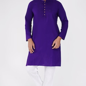 Indian men&#39;s kurta 100% cotton purple kurta solid. Partywear kurta S,M,L,XL - 2XL free shipping