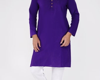 Indisk herrkurta. 100 % bomull, enfärgad, lila kurta. Festkurta. S, M, L, XL - 2XL, fri frakt.