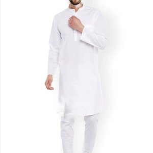 Indian men&#39;s kurta 100% cotton white kurta with pant solid. Partywear kurta S,M,L,XL - 2XL all Best Quality Cotton Kurta