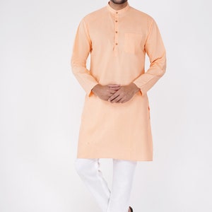 Indian men&#39;s kurta 100% cotton  peach color  kurta solid. Partywear kurta S,M,L,XL - 2XL free shipping