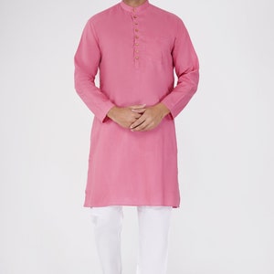 Indian men&#39;s kurta 100% cotton pink kurta solid. Partywear kurta S,M,L,XL - 2XL free shipping