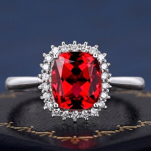 2.2CT Cushion Cut Lab Created Ruby Ring For Women Wedding Engagement Band Promise Handmade Gold Red Gemstone Ring Gifts For Her