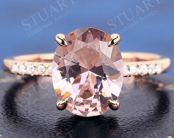 18K yellow Gold Oval shaped Morganite ring for women Engagement ring proposal October birthstone Handmade Promise Ring Anniversary Ring Gift