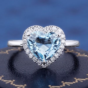 Heart Shape Natural Aquamarine K Solid Gold Ring Engagement Ring Wedding Band Handmade Luxury Ring Gifts For Her Anniversary Ring