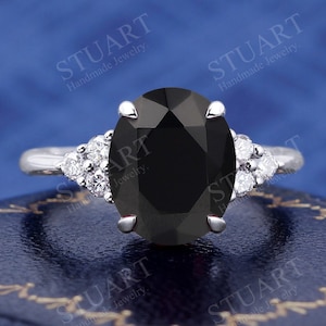 3.0CT Oval Cut Natural Black Onyx K Solid Gold Ring For Women Bridal Engagement Ring Wedding Band Handmade Black Gemstone Ring Art Deco