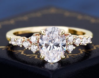 D Colour White Moissanite Ring For Women Cluster Ring Oval Cut 925 Sterling Silver Wedding Engagement Band Moissanite Handmade Ring