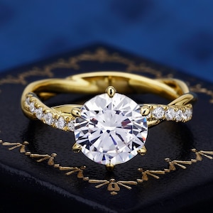 Engagement Ring Round Cut Moissanite K Solid Gold Ring For Women White D Colour Moissanite Handmade Gemstone Ring Anniversary