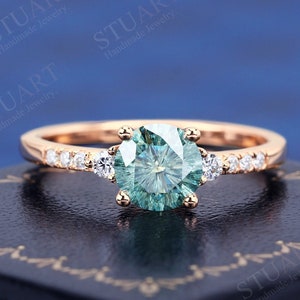 K Solid Gold Round Firework Cut Light Blue Moissanite Ring For Women Engagement Wedding Band Anniversary Promise Gifts For Her