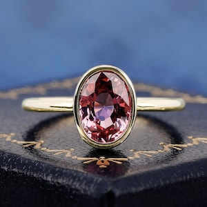 Natural Pink Tourmaline 14K Solid Gold Ring For Women Engagement Ring  Solitaire Ring Oval Cut Gemstone Ring Handmade Anniversary Gifts