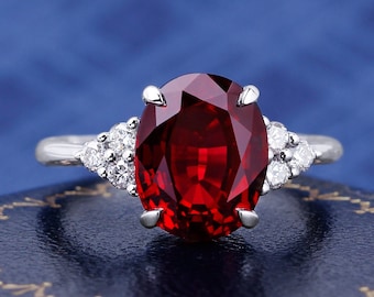 3.0CT Oval Cut Lab Created Ruby K Solid Gold Ring For Women Bridal Engagement Ring Wedding Band Handmade Gemstone Ring Art Deco