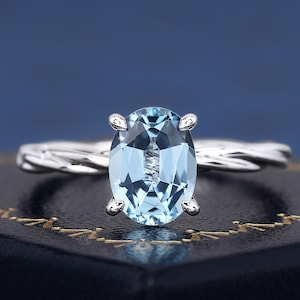 Natural Aquamarine Oval Cut Gemstone K Solid Gold Ring For Women Luxury Solitaire Ring Engagement Ring Bridal Anniversary Gifts For Her