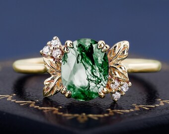 925 スターリングシルバー オーバルカット 天然モスアゲートリング