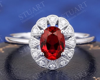 Red ruby oval cut 925 sterling silver ring for women engagement ring wedding band promise handmade ring gifts for her red gemstone ring