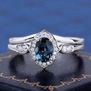 Engagement Wedding Ring S925 Oval Cut Natural London Blue Topaz Ring Set For Women Bridal Set Anniversary Ring Gifts For Her Ring