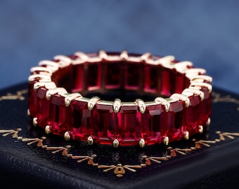 Lab Created Ruby Eternity Band For Women Emerald Cut Gemstone Luxury Ring Engagement Ring Wedding Band Anniversary Gifts