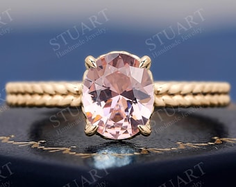 Oval cut pink Morganite 18K Rose Gold Solitaire ring for women Elegant Ring Bridal wedding Anniversary Gifts Engagement ring