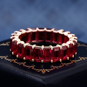 Lab Created Ruby Eternity Band For Women Emerald Cut Gemstone Luxury Ring Engagement Ring Wedding Band Anniversary Gifts