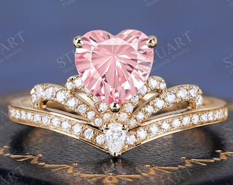 Luxury Firework Heart cut Pink Sapphire 18K yellow Gold ring Engagement ring for women Handmade Anniversary Gifts For Her Ring Unique Ring