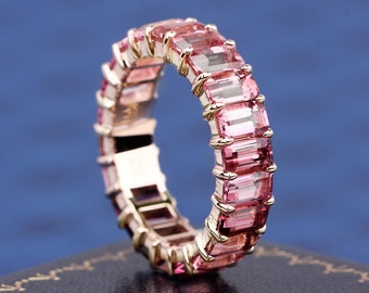 Natural Pink Tourmaline Eternity Band K Solid Gold Ring For Women Engagement Ring Wedding Band Luxury Gemstone Ring Handmade Gifts