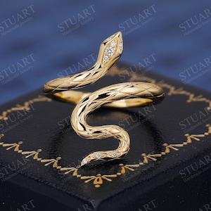 Natural Diamond Gold Snake Ring 18K Yellow Gold Ring Adjustable Ring For Women Engagement Ring Handmade Anniversary Ring Gifts For Her