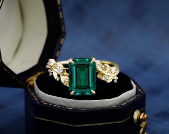 エメラルドカット ラボで作られたエメラルド 925 スターリングシルバー