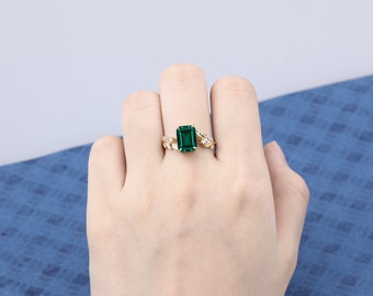 エメラルドカット ラボで作られたエメラルド 925 スターリングシルバー