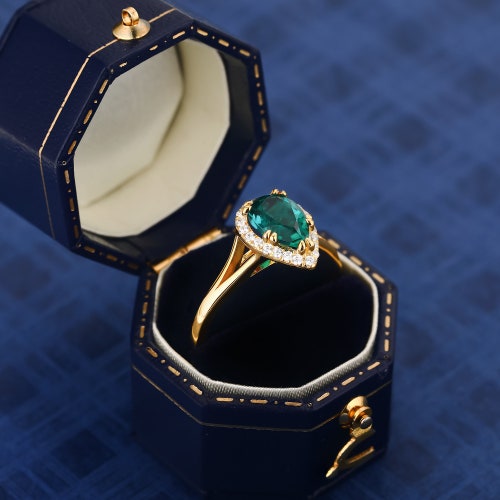 Pear shops Cut Lab Created Emerald K Solid Gold Ring Wedding Engagement Band Gemstone Handmade Gold Ring For Women Bridal Promise Ring