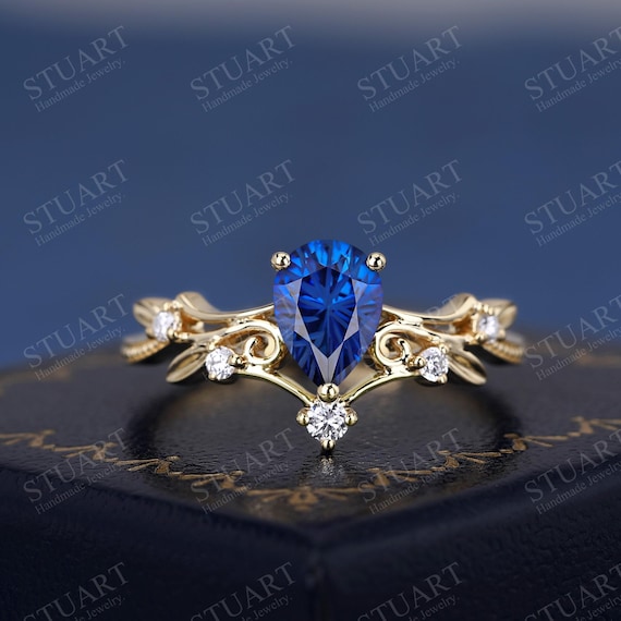 Sapphire Firework Pear Cut 18K Yellow Gold Ring for Women - Main Image