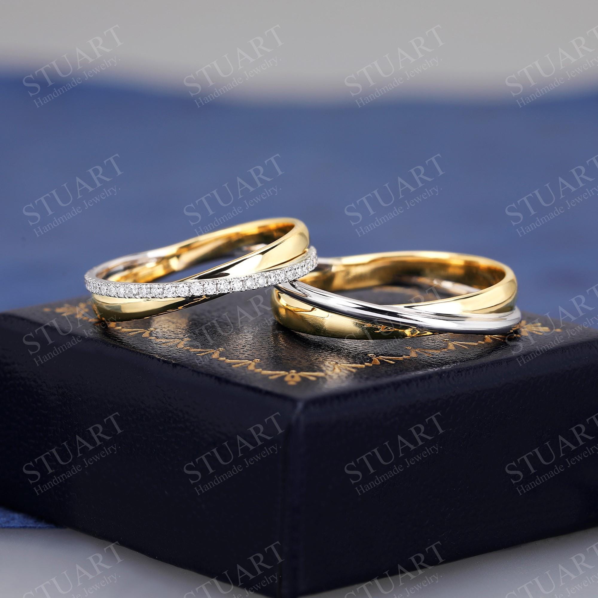 カップル用ダイヤモンドバンド 18K ツートンゴールド 結婚指輪 婚約 