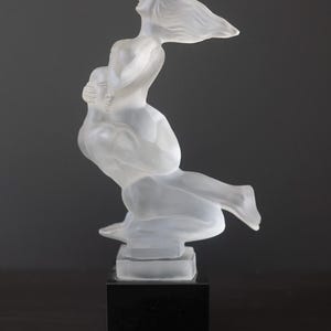 H. Hoffmann car mascot statue | Signed art deco glass sculpture | Bohemian glass sculpture | Frosted glass sculpture