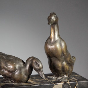 Canards antiques en bronze sur socle en marbre | Statue en bronze | Figurine en bronze | Canards antiques | Bronze vintage | Figurines antiques