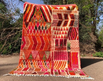 Pink Amazing Multicolored Carpet,Luxurious Boujad Rug,Geometric Custom Moroccan Rug,Colorful Berber Rug, Boujaad  Rug,Washable Cotton Rugs