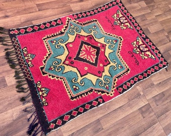 Colorful Berber Rug: 3.5x5 ft Handwoven Moroccan Vintage Carpet