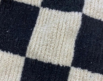 Black and White Checkered Berber Rug: Moroccan Soft Wool Area Rug