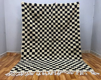 Black and White Checkered Beni Ourain Moroccan Rug