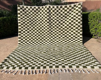Green Checkered Beni Ourain Rug: Moroccan Berber Carpet