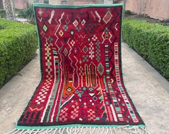 Tapis boujaad rouge - tapis blanc clair - tapis marocain, tapis fait main - tapis de taille personnalisée - tapis rose abstrait - tapis marocain fait-tapis bohème