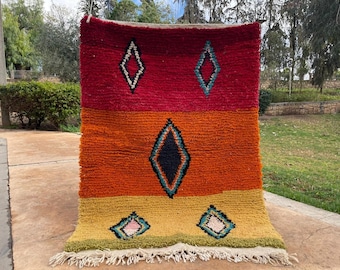 幾何学模様　モロッコ　ウールラグ オレンジ系 幾何学模様 モロッコ ウールラグ オレンジ系｜モロッコウールラグ