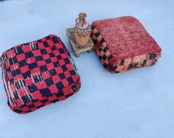 Vintage Kelim Pouf: Roter marokkanischer Kelim Pouf (2x2x60cm)