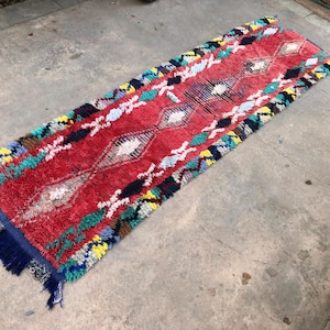 Red hallaway vintage berber rug, runner morooco berber vintage wool rug,72x267cm