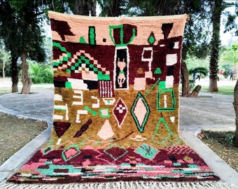 Green Boujaad Berber Rug: Handmade Moroccan Wool Area Rug
