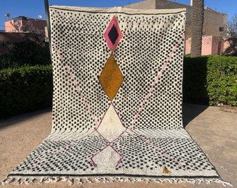 Handmade Beni Ourain Rug: Colorful Moroccan Wool Abstract Rug