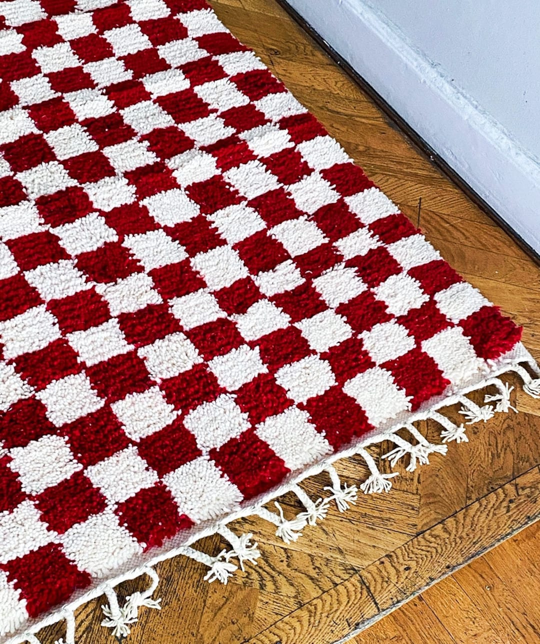 Red and White Checkered Rumoroccan Berber Checkered Rug Etsy