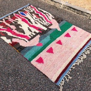 Custom Moroccan Boujaad Rug: Green & Pink Berber Wool Carpet