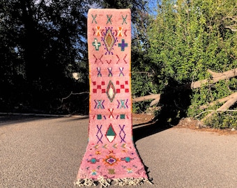 Pink Moroccan Wool Rug, Beni Ourain Style, Custom Runner