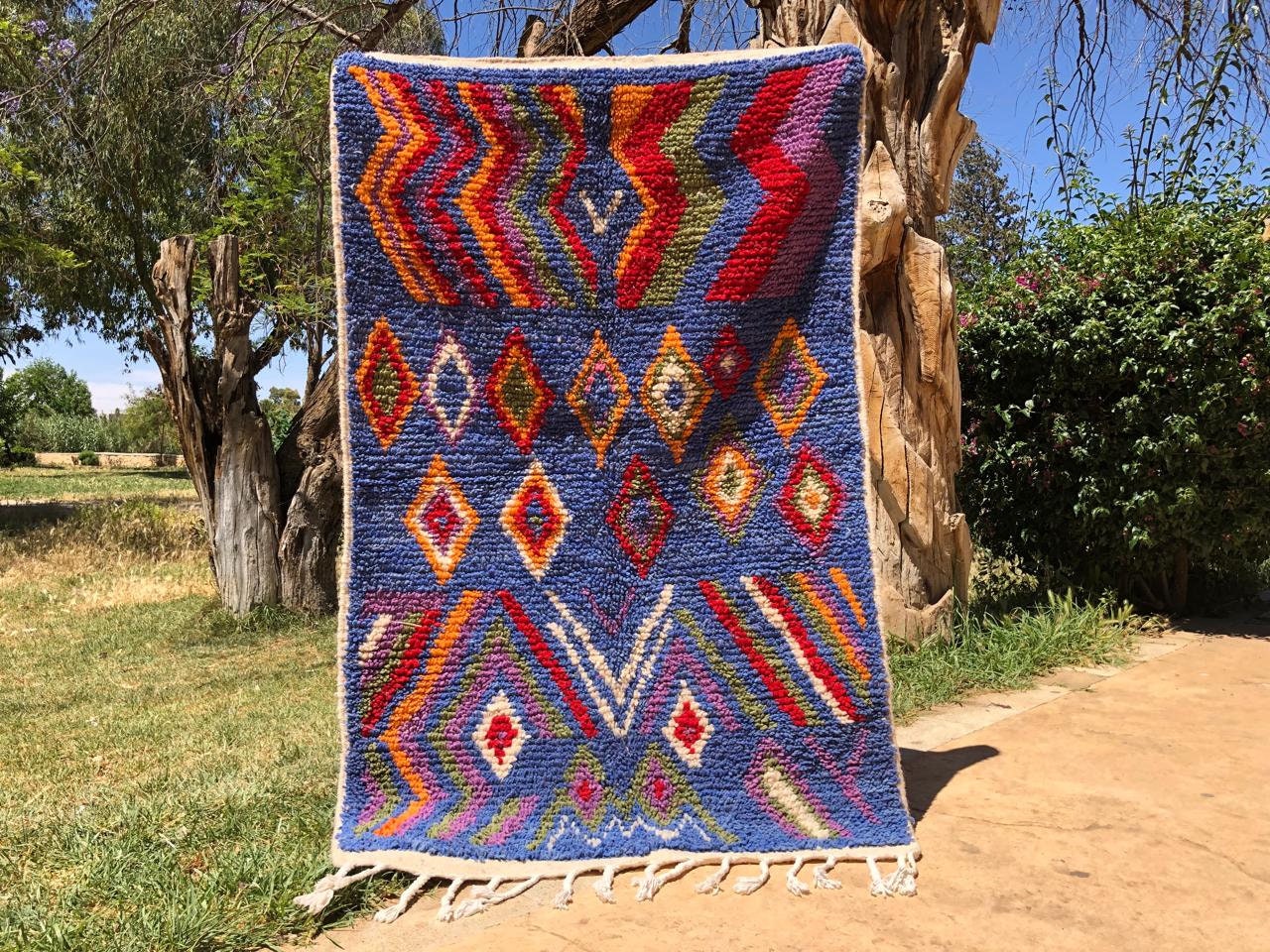 Blue Amazing Multicolored Carpet,Luxurious Boujad Rug,Geometric Custom Moroccan Rug,Colorful Berber Rug, Boujaad  Rug,Washable Cotton Rugs