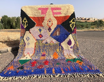 Blauer Boujaad Teppich: Authentische Berber Wolldecke