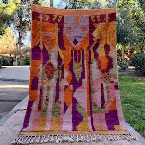 Tapis berbère boujaad orange de zone, tapis marocain, tapis noué à la main en laine beni ourain, tapis de zone